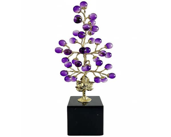 VASE DE DECORATION REF T-803 COULEUR MAUVE/DORE/NOIR 18*9*39
