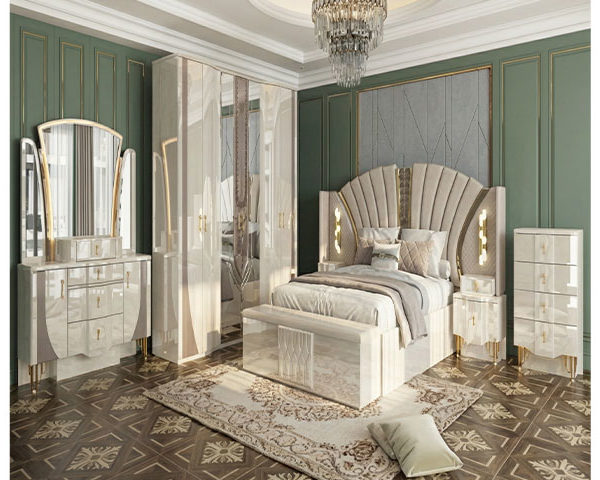 CHAMBRE A COUCHER REF 8833 BLANC/MARRON/DORE 2500*600*2300