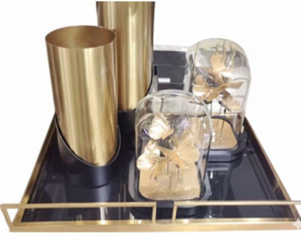 PLATEAU DE DECORATION SET DE 5 PCS REF 6040 COULEUR DORE/NOIR