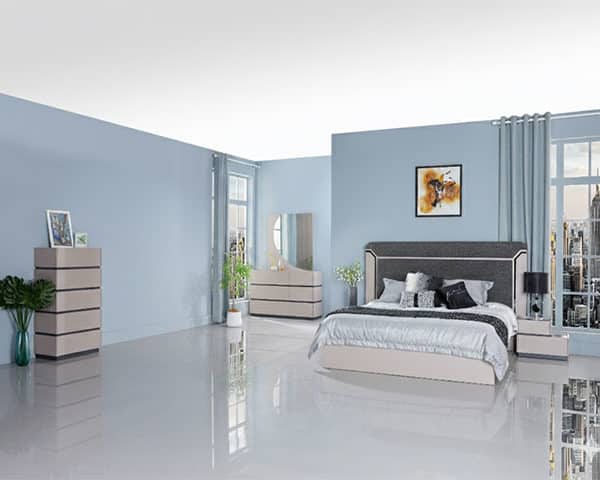 CHAMBRE A COUCHER 2040# SANS ARMOIRE 2402*620*2200 MARON/GRIS