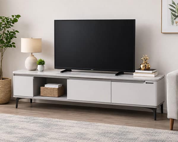 TABLE TELEVISEUR REF C20-120 120X33 DECORATION COULEUR GRIS/BEIGE