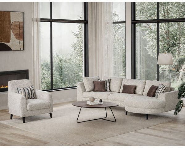 SALON TISSU 6 PLACES ANGLE CORA COULEUR G25,K223-4,E835,P332 BEIGE