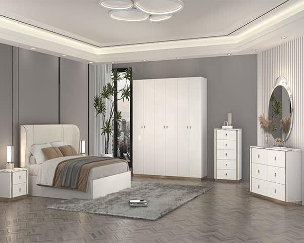 CHAMBRE A COUCHER K256# PORTES BATTANTES 2400*615*2200 MARON/BLANC