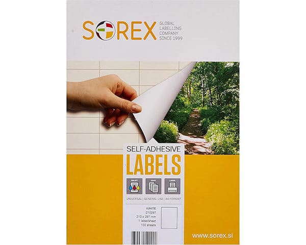ETIQUETTE LASER BLANCHE A4 1X1 210X297mm SOREX