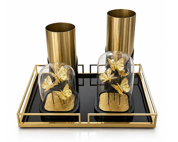 PLATEAU DE DECORATION SET DE 5 PCS REF 6040 COULEUR DORE/NOIR Z
