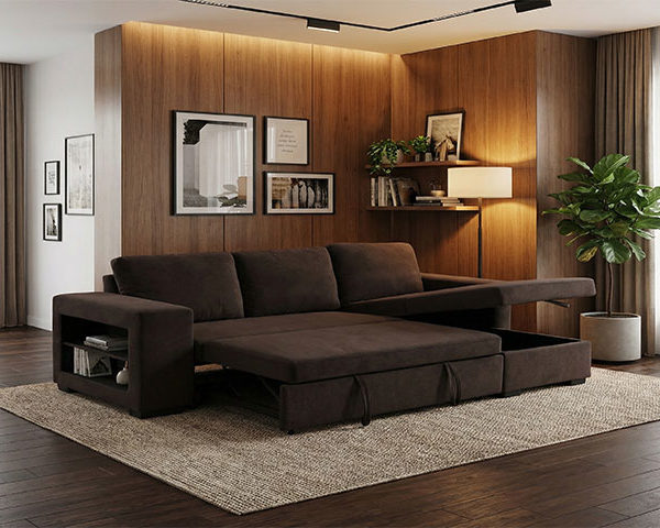 SALON TISSU 3 PLACES ANGLE LUCENA (BONO-319) COULEUR N28 MARRON FONCE