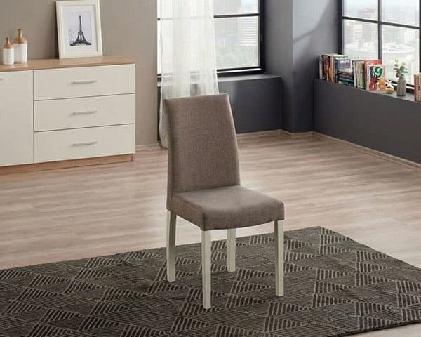 CHAISE TABLE A MANGER TISSU HILLARY COULEUR MARRON BLANC