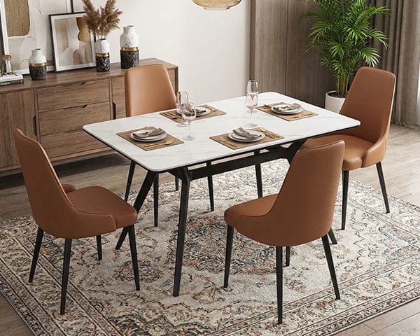 TABLE A MANGER EN MARBRE 4 PLACES REF 115 CLR BLANC/NOIR 140X79X20