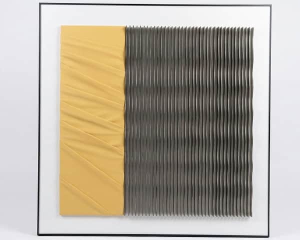 TABLEAU DE DECORATION REF 1580 MARRON/JAUNE/BALNC 105X105X20