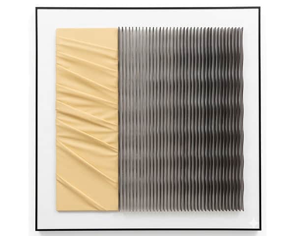 TABLEAU DE DECORATION REF 1580 MARRON/JAUNE/BALNC 105X105X20