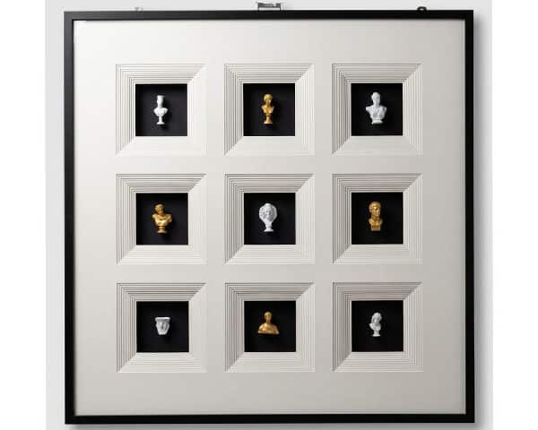 TABLEAU DE DECORATION REF 1583 BLANC/NOIR/DORE 105X105X20
