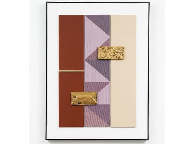 TABLEAU DE DECORATION REF 1584 BLANC/BEIGE/MARRON/DORE 105X105X20