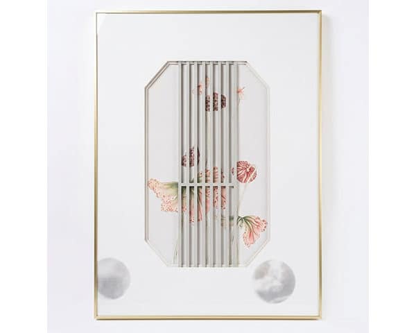 TABLEAU DE DECORATION REF 781 BLANC/BEIGE/DORE 65X85X30