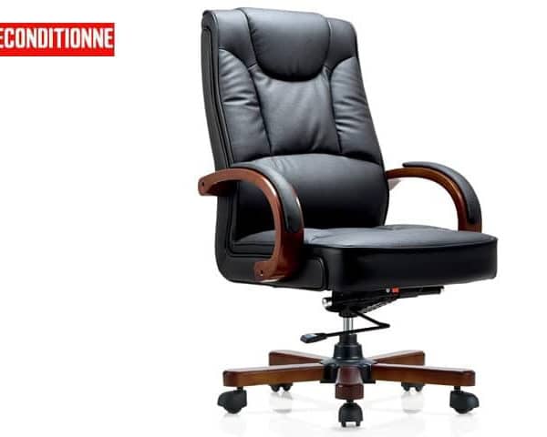 FAUTEUIL PRESIDENT CUIR 9433H PIETEMENT EN BOIS NOIR 110*80*68 RECON