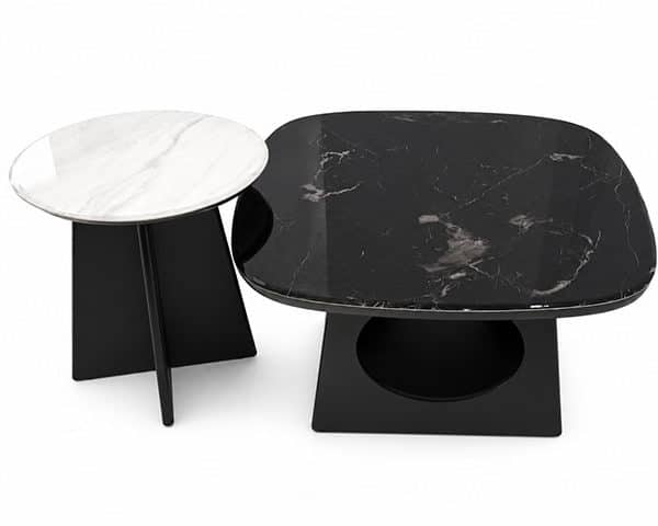 TABLE BASSE EN MARBRE SET DE 2 A-872 COULEUR NOIR/BLANC 86X85X8.5