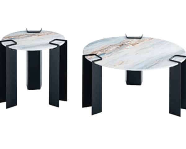 TABLE BASSE+TABLE DE COIN EN MARBRE A-206 NOIR/BEIGE/BLEU 83X83X3