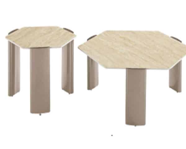 TABLE BASSE+TABLE DE COIN EN MARBRE REF A-806 MARRON/BEIGE 93X93X3,5
