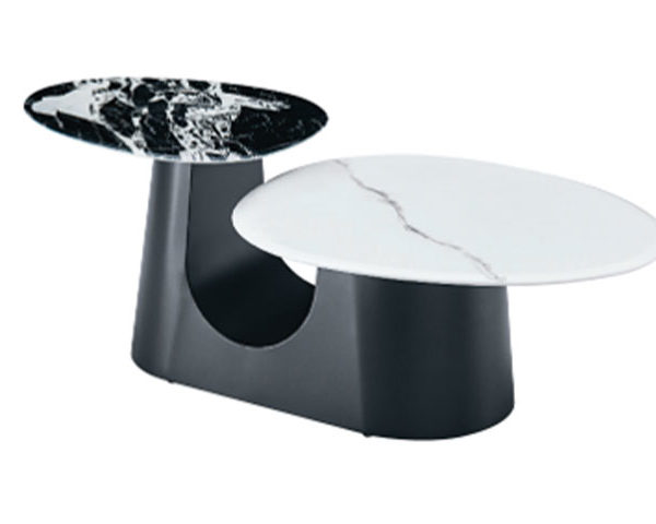 TABLE BASSE EN MARBRE REF AH-2507 COULEUR NOIR/BLANC 83X73X3 / 60X50