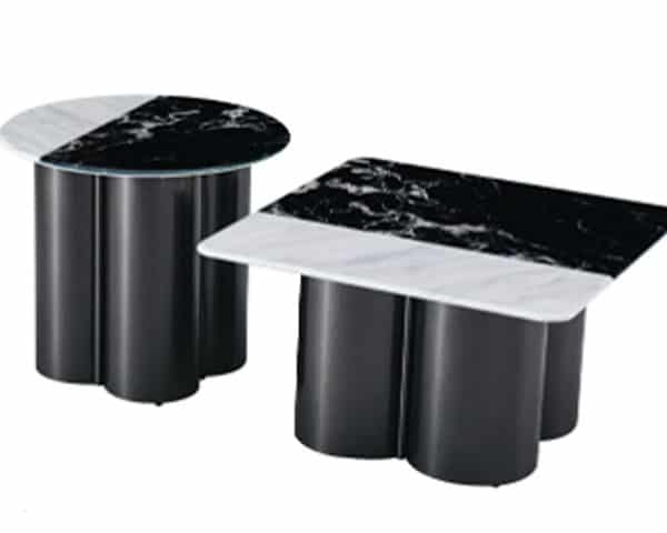 TABLE BASSE+TABLE DE COIN EN MARBRE AH-2508 CLR NOIR/BLANC 63X63X4
