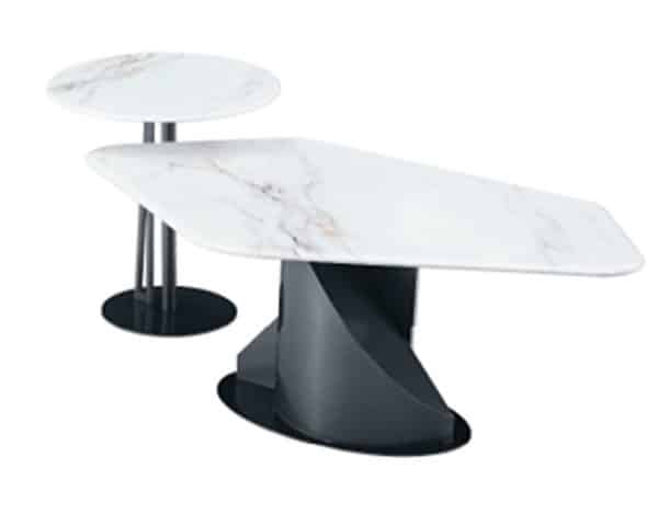 TABLE BASSE+TABLE DE COIN EN MARBRE REF AH-305 NOIR/BLANC 120X70