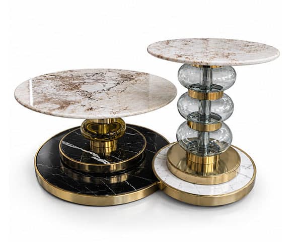 TABLE BASSE EN MARBRE SET DE 2 PCS REF JL04 CLR BLANC/ARGENTE 80X50