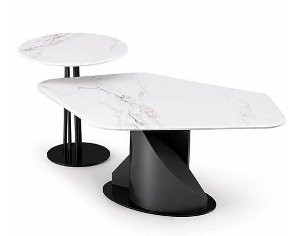 TABLE BASSE EN MARBRE SET DE 2 PCS REF AH-305 NOIR/BLANC 120X70