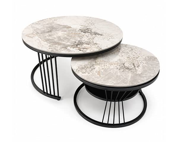 TABLE BASSE EN MARBRE SET DE 2 PCS REF AH-598 CLR NOIR/BLANC 73X73X9