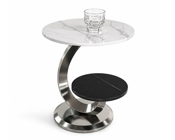 TABLE DE COIN EN MARBRE REF E211 COULEUR NOIR/BLANC 37X37X55