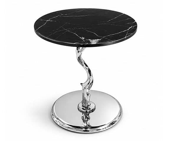 TABLE DE COIN EN VERRE JL-02 COULEUR NOIR/ARGENTE 51X51X12
