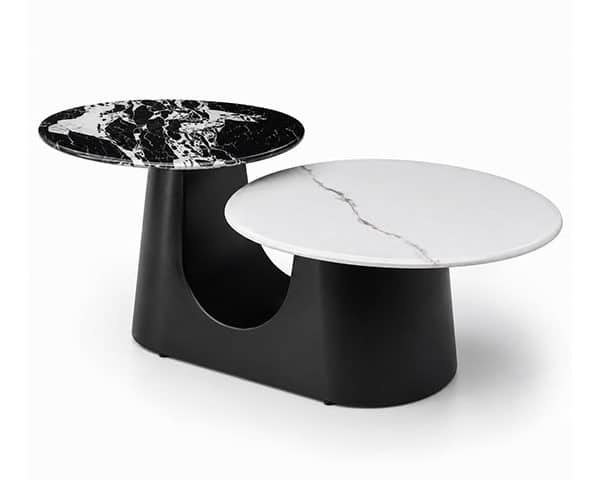 TABLE BASSE EN MARBRE REF AH-2507 COULEUR NOIR/BLANC 83X73X3 / 60X50