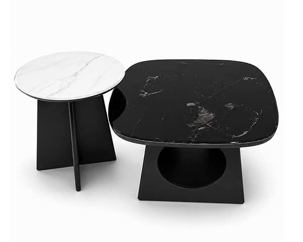 TABLE BASSE EN MARBRE SET DE 2 A-872 COULEUR NOIR/BLANC 86X85X8.5