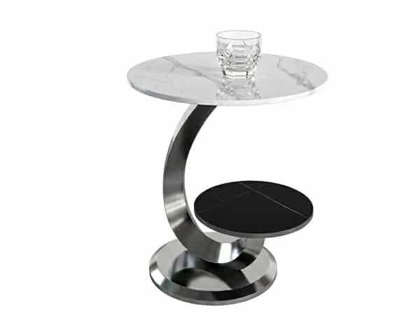TABLE DE COIN EN MARBRE REF E211 COULEUR NOIR/BLANC 37X37X55