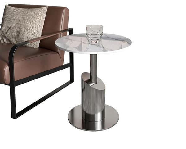 TABLE DE COIN EN MARBRE REF E213 COULEUR NOIR/BLANC 37X37X55