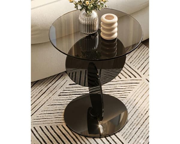 TABLE DE COIN EN VERRE REF JL012 COULEUR NOIR 50X50
