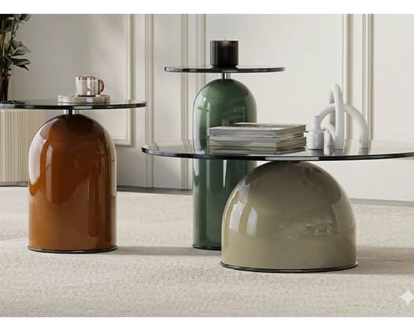 TABLE BASSE EN VERRE SUPERPOSE 3 PCS REF JL015 COULEUR MARRON GRIS