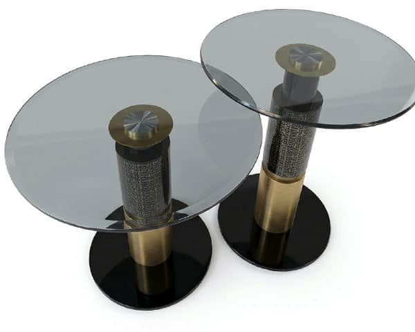 TABLE DE COIN EN VERRE SUPERPOSE REF JL022 COULEUR NOIR/DORE 50X50
