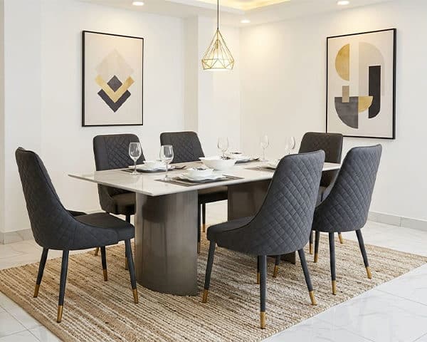 TABLE A MANGER 6 PLACES EN MARBRE REF SD043 BLANC/GRIS/NOIR 160X90X75
