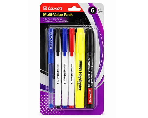 STYLO BLISTER PAQUET 6 PCS LUXOR MULTI VALUE 1326