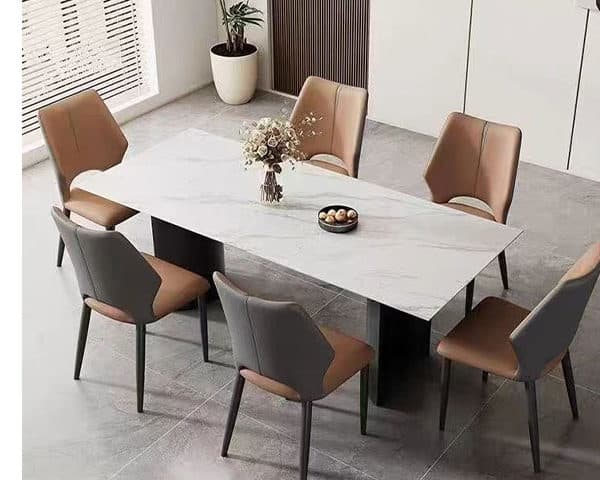 TABLE A MANGER EN MARBRE 6 PLACES REF T04 CLR GRIS/BLANC/NOIR 160X80