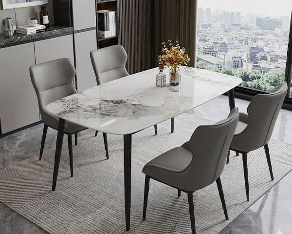 TABLE A MANGER EN MARBRE 4 PLACES REF T05 COULEUR GRIS/NOIR 140X80