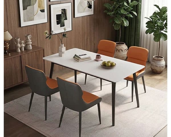 TABLE A MANGER EN MARBRE 4 PLACES REF T06 COULEUR BLANC/MARON 140X80