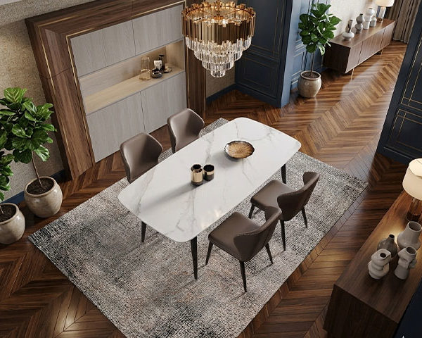 TABLE A MANGER EN MARBRE 4 PLC REF T08 BLANC/GRIS/NOIR/MARON 140X80