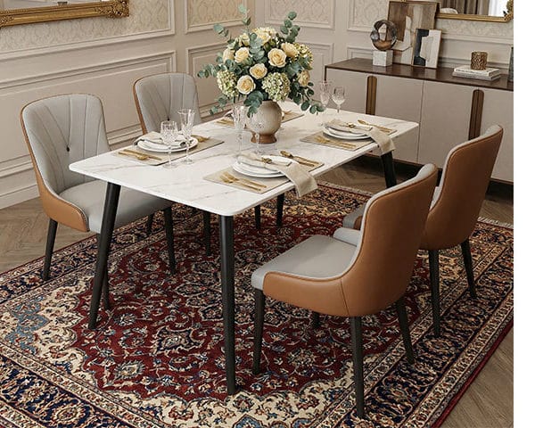 TABLE A MANGER EN MARBRE 4 PLACES REF T09 CLR BLANC/GRIS/NOIR 140X80
