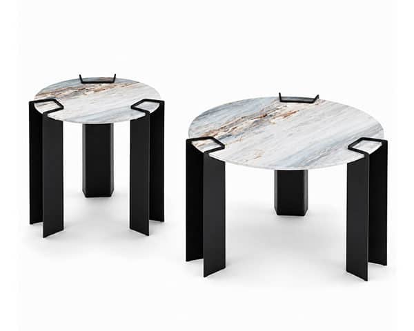 TABLE BASSE EN MARBRE SET DE 2 PCS A-206 NOIR/BEIGE/BLEU 83X83X3