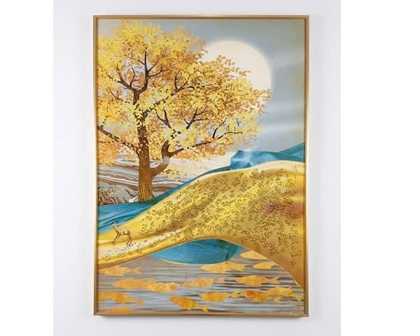 TABLEAU DE DECORATION 80X60X5 REF TD6 COULEUR DOREE/BLEU/MARRON