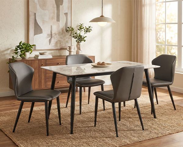 TABLE A MANGER EN MARBRE 4 PLACES REF T05 COULEUR GRIS/NOIR 140X80