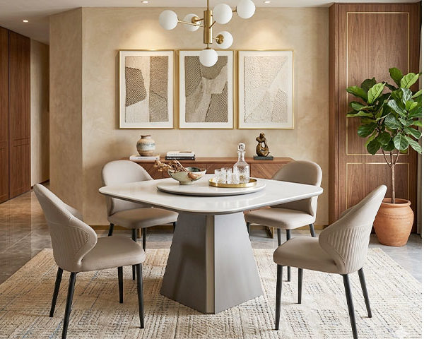 TABLE A MANGER EN MARBRE 4 PLACES REF 621/671 CLR BLANC/GRIS 80*80*3