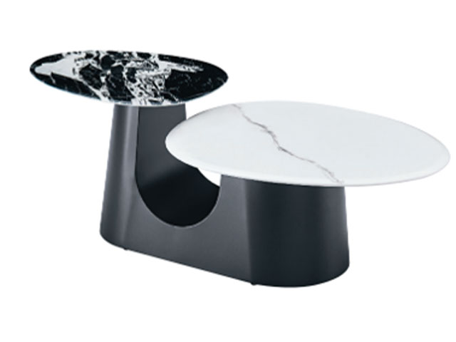 TABLE BASSE EN MARBRE REF AH-2507 COULEUR NOIR/BLANC 83X73X3 / 60X50