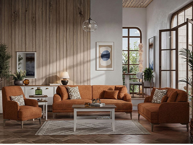SALON TISSU 6 PLACES LUCY COULEUR KB225,G97 ORANGE