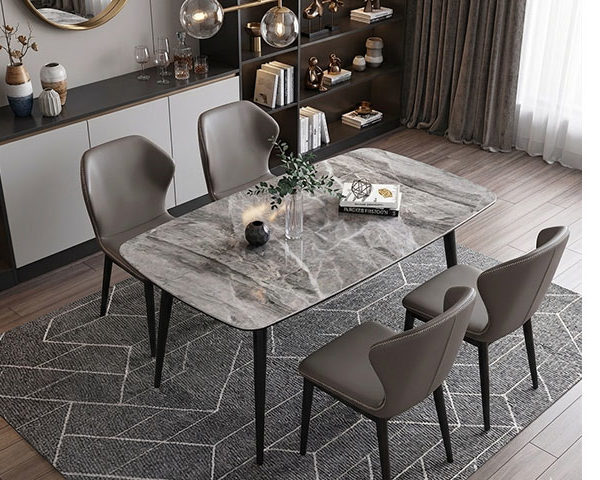 TABLE A MANGER EN MARBRE 4 PLACES REF T09 COULEUR GRIS/NOIR 140X80